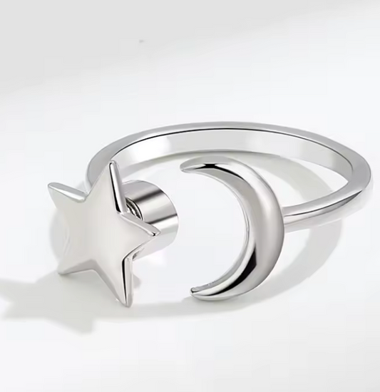Adjustable Moon & Stars Spinner Anxie Ring